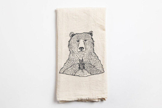 Bear Holding Flowers Tea Towel