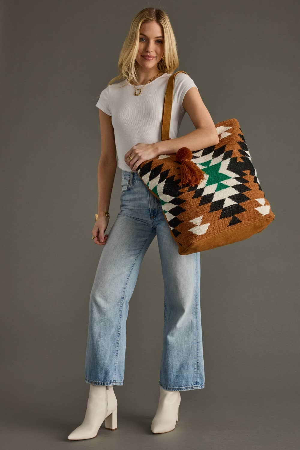 Brown, Black, Green & White Western Tote
