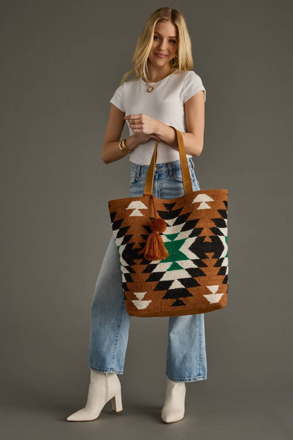Brown, Black, Green & White Western Tote