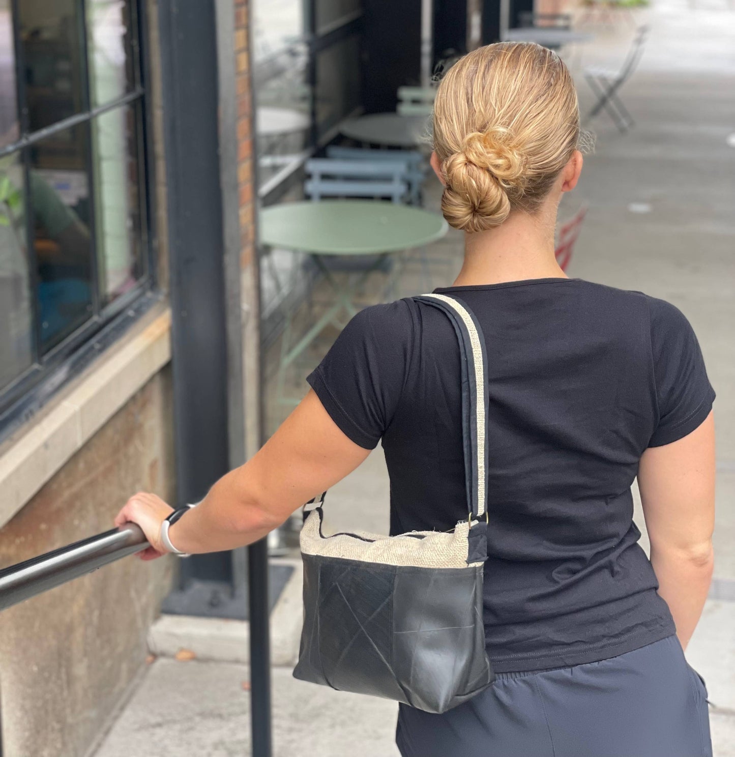 Vegan Recycled Inner Tube and Hemp Sling Bag