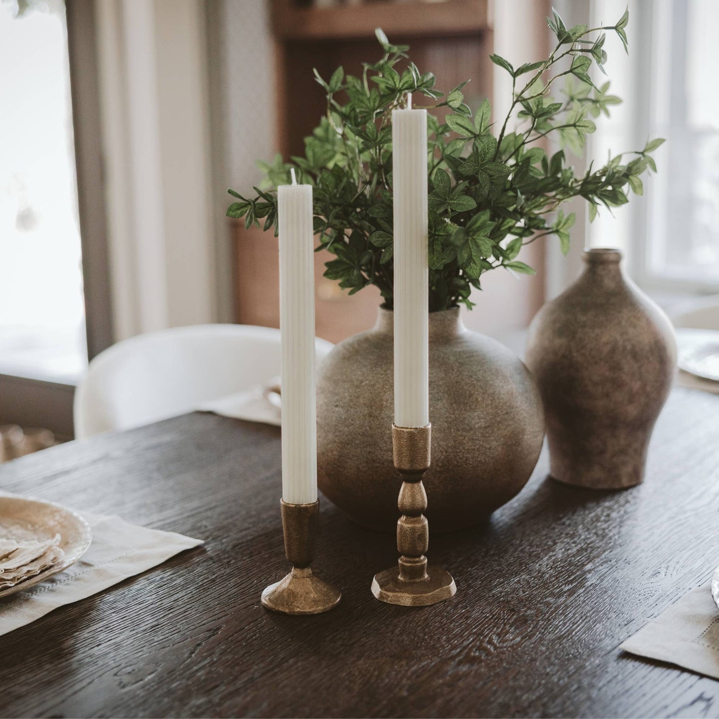 *NEW* Gold Cast Iron Taper Candle Holders, Set of 2