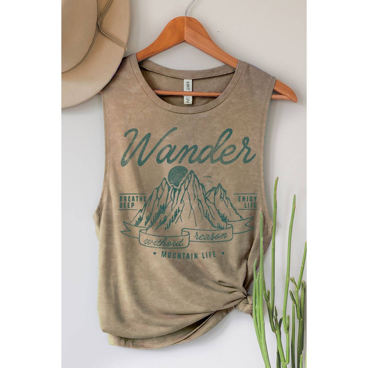 WANDER BREATH DEEP ENJOY LIFE MINERAL GRAPHIC TANK TOP