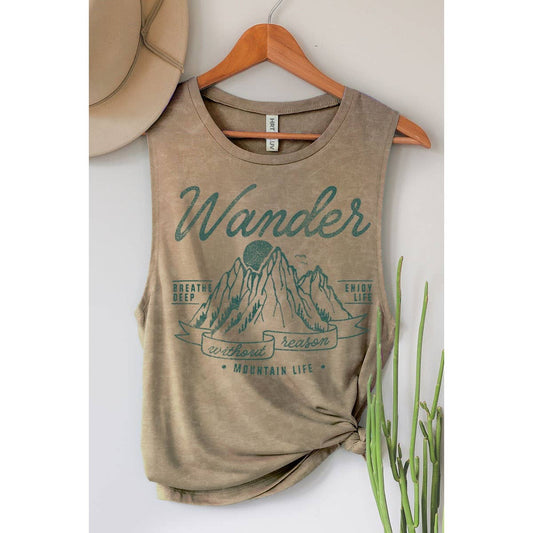WANDER BREATH DEEP ENJOY LIFE MINERAL GRAPHIC TANK TOP