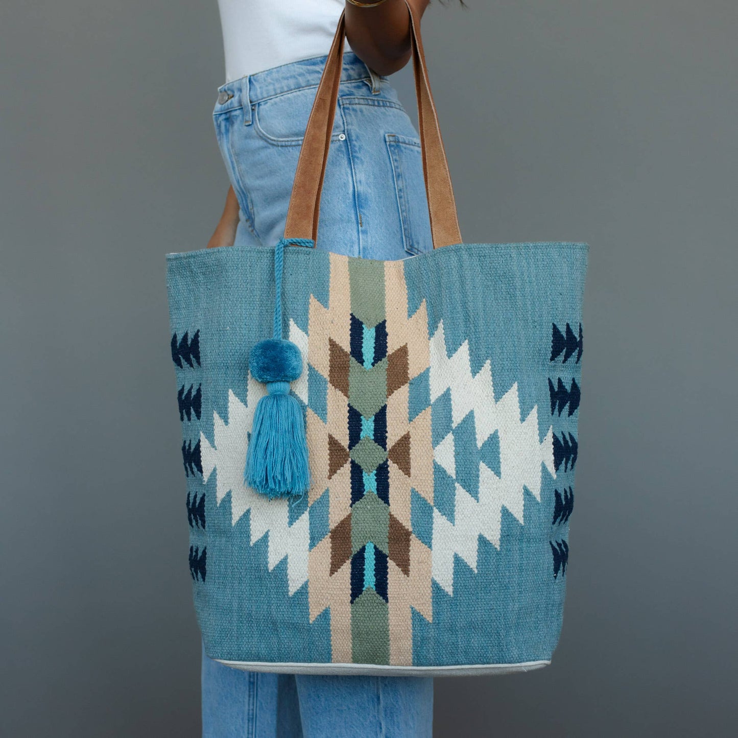 Lt. Blue, Cream & Tan Western Tote