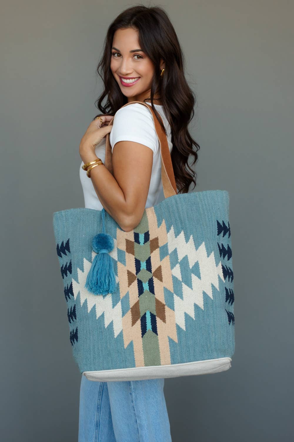 Lt. Blue, Cream & Tan Western Tote